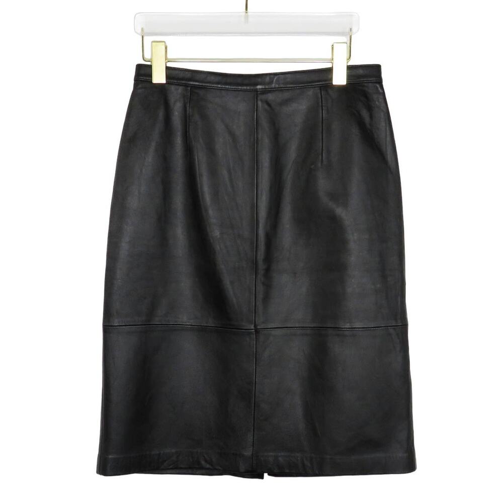 1990s Vintage Jaclyn Smith Black Leather High Rise Midi Skirt Size 8 Waist 30"